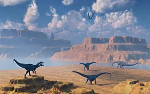 Overlooking: Diplodocus dinosaurs being stalked by a carnivorous ?