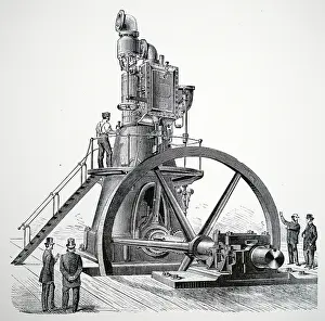 Flywheel: Direct-action vertical steam engine with flywheel shaft