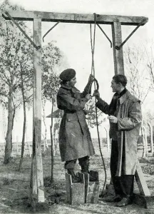 Gallows: Discovery of concentration camp at Vught, Netherlands, WW2