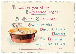 Lard: Dish of dripping with comic verse on a Christmas card