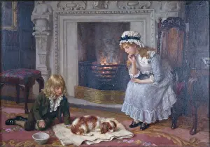 Haigh: A Dish of Milk ' two children with dog