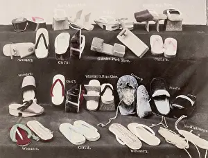 Sandal: Display of different Japanese shoe types