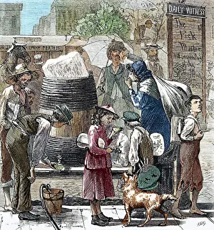 Harper: Distributing Ice Water, Heat Wave, NYC, 1872