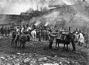 Distribute: Distribution of rations to the frontline troops, 1916