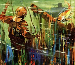 Diver: Diver in diving suit on seabed