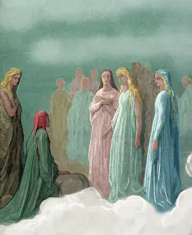 Allegorical: Divine Comedy by Dante Alighieri. 14th C. Engraving by Gusta