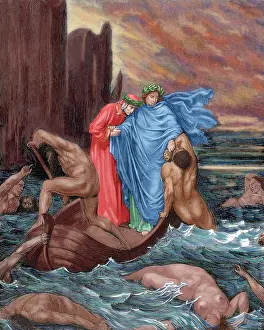 Dore: Divine Comedy. Eigth Canto of Hell. Dante and Virgil cross t