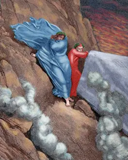 Dore: Divine Comedy. The Eleventh Canto of Hell. Dante and Virgil
