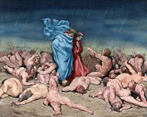 Raining: Divine Comedy. Hell. Dante finds Ciacco among the gourmands