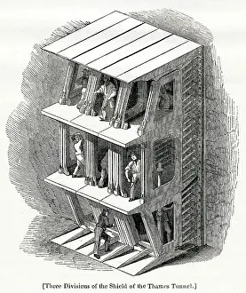 Tunnelling: Three divisions of the shield of the Thames Tunnel 1825