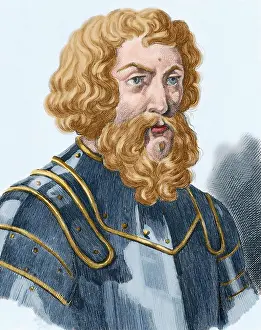 Bearded: Dmitry Donskoy (1350-1389). Colored engraving