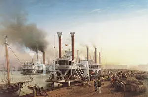 Levee: Docked Steamers. New Orleans