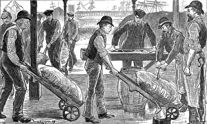 Recorded: Dockers unloading sugar at West India Docks, London