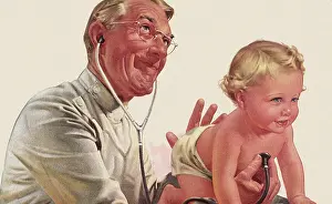 Stethoscope: Doctor examines Baby with Stethoscope