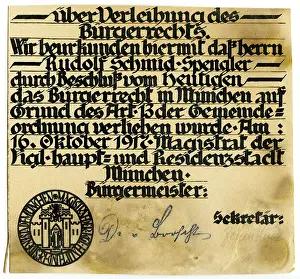 Bestowal: documents, bestowal of citizenship of the City