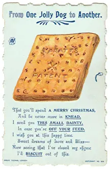 Spratt: Dog biscuit with comic verse on a Christmas card
