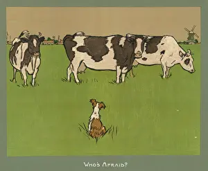 Perky: Dog and Three Cows in Field