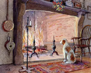 Fireside: Dog at Fireside ? with log fire