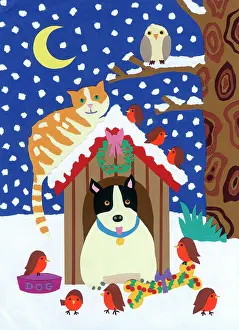 Kennel: Dog in Kennel at Christmastime