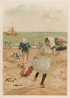 Drags: DOG PLAYS ON BEACH