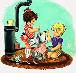 Curlers: Dog being washed