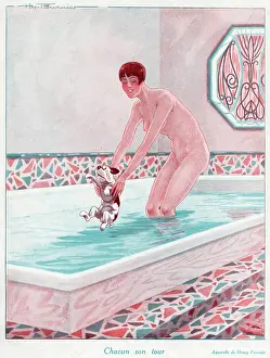 DOG AND WOMAN BATHING