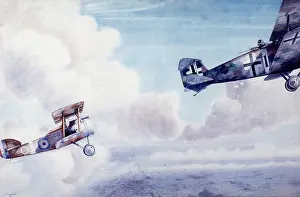 Biplanes: Dogfight between British and German planes, WW1
