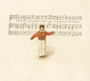 Sandpiper: Doll representing a young man in front of a music score