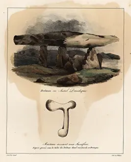 Treuttel And Wurtz: Dolmen or Druidic altar and sacrificial hammer, Brittany