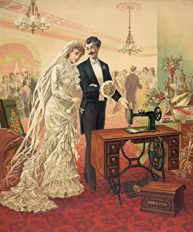 C1882: Domestic sewing machine. Bride and groom