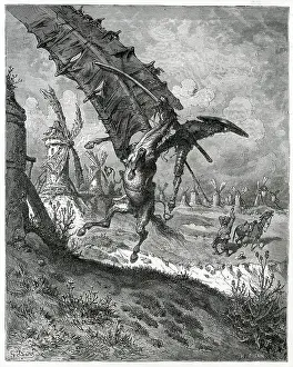 Prose: Don Quixote attacks a windmill