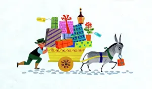 Esme: Donkey pulling cart laden with presents