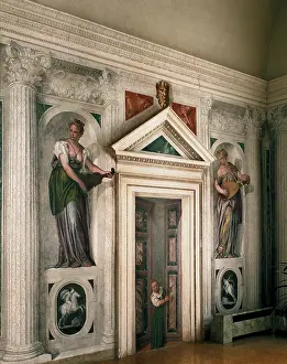Caliari: Door ajar between two female figures
