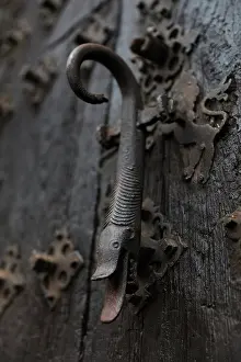 Fundacion: Door handle, Episcopal Palace, Albarracin, Aragon, Spain