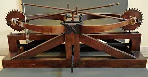 Catapult: The double catapult. Designed by Leonardo da Vinci. 15th cen