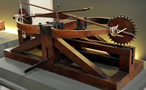 Catapult: The double catapult. Designed by Leonardo da Vinci. 15th cen