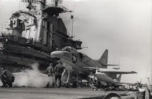 Skyhawk: Douglas A4D Skyhawk about to launch from a carrier