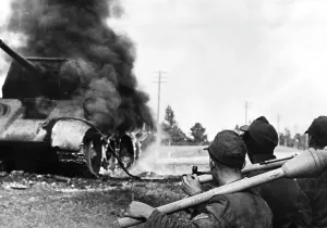 Downed: Downed T-34 during the fighting in the Courland Bridgehead