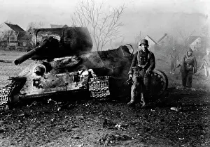 T 34: Downed T-34 during the fights in Silesia, 1945