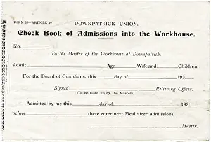 Downpatrick Workhouse Admission Ticket