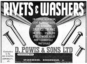 Washers: D.Powis AGS Parts. Rivets& Washers 1943 Advert