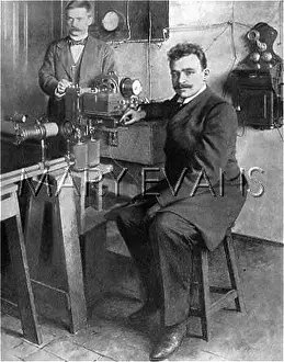 Korn: Dr Arthur Korn with his fax machine 1906