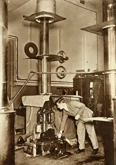 Cockcroft: Dr J D Cockcroft at work in Cavendish Laboratory