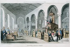 1813: Dr Syntax Preaching. Aquatint by Rowlandson from