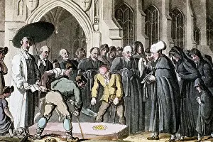 Lowered: Dr Syntax watching his wife's coffin being lowered