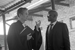 Mogopa: Dr Wolfram Kistner & interpreter speaking to Mogopa