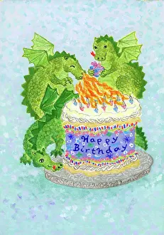 Kember: Three dragons with birthday cake