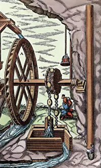 Drainage: Mine being drained by a rag-and-chain pump powered