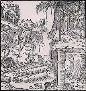 Lowering: Draining a mine by means of a suction pump. (Basle