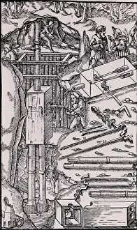 Contained: Draining a mine using a duplex suction pump. (Basle